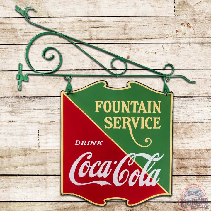 Drink Coca Cola Fountain Service DS Porcelain Die Cut Sign w/ Bracket