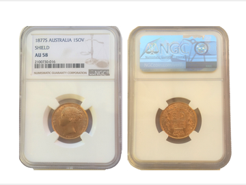 1877 Queen Victoria Young Head Sydney Mint Shield Gold Sovereign NGC AU58