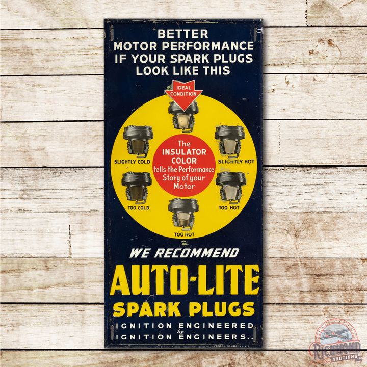 We Recommend Auto-Lite Spark Plugs Embossed Tin Sign