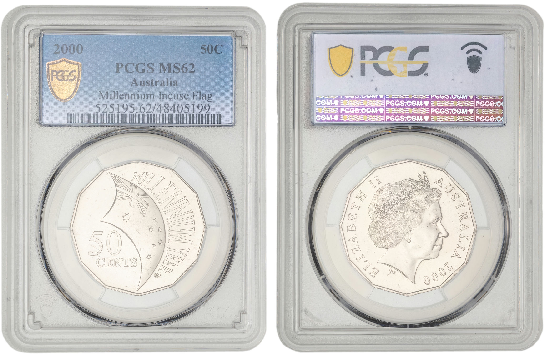 Elizabeth II, Incuse Flag, Fifty Cents, 2000, PCGS MS62