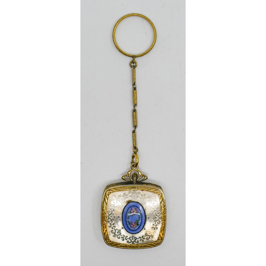 Deco Sterling 14k Front Enameled Keychain Compact 1.5'' - 33 Grams TW