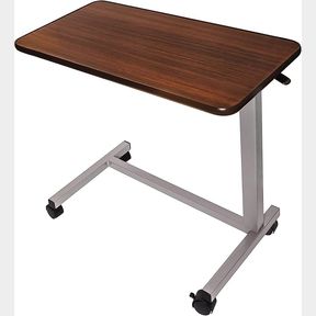 Vaunn Adjustable Overbed Bedside Table With Wheels (Hospital and Home Use), Walnut Brown