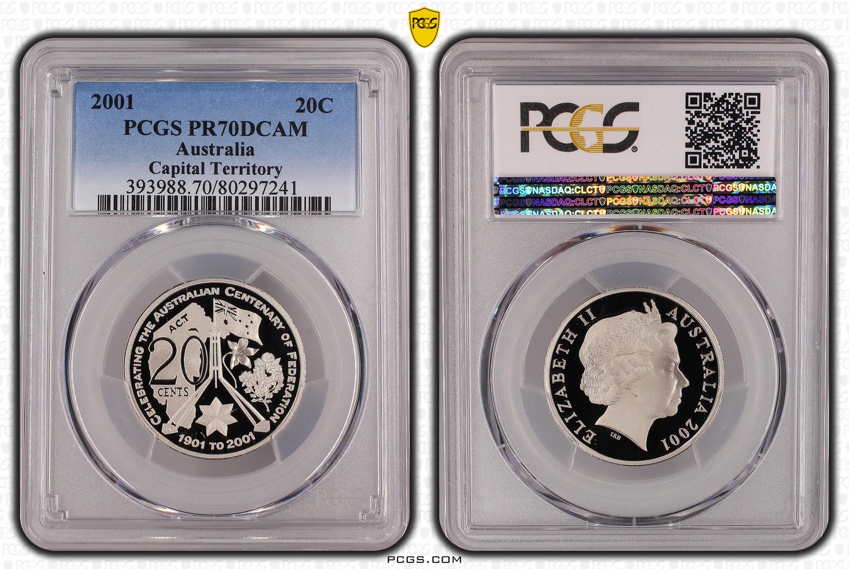 Capital Territory, Top pop, Twenty Cent, 2001, PCGS PR70DCAM