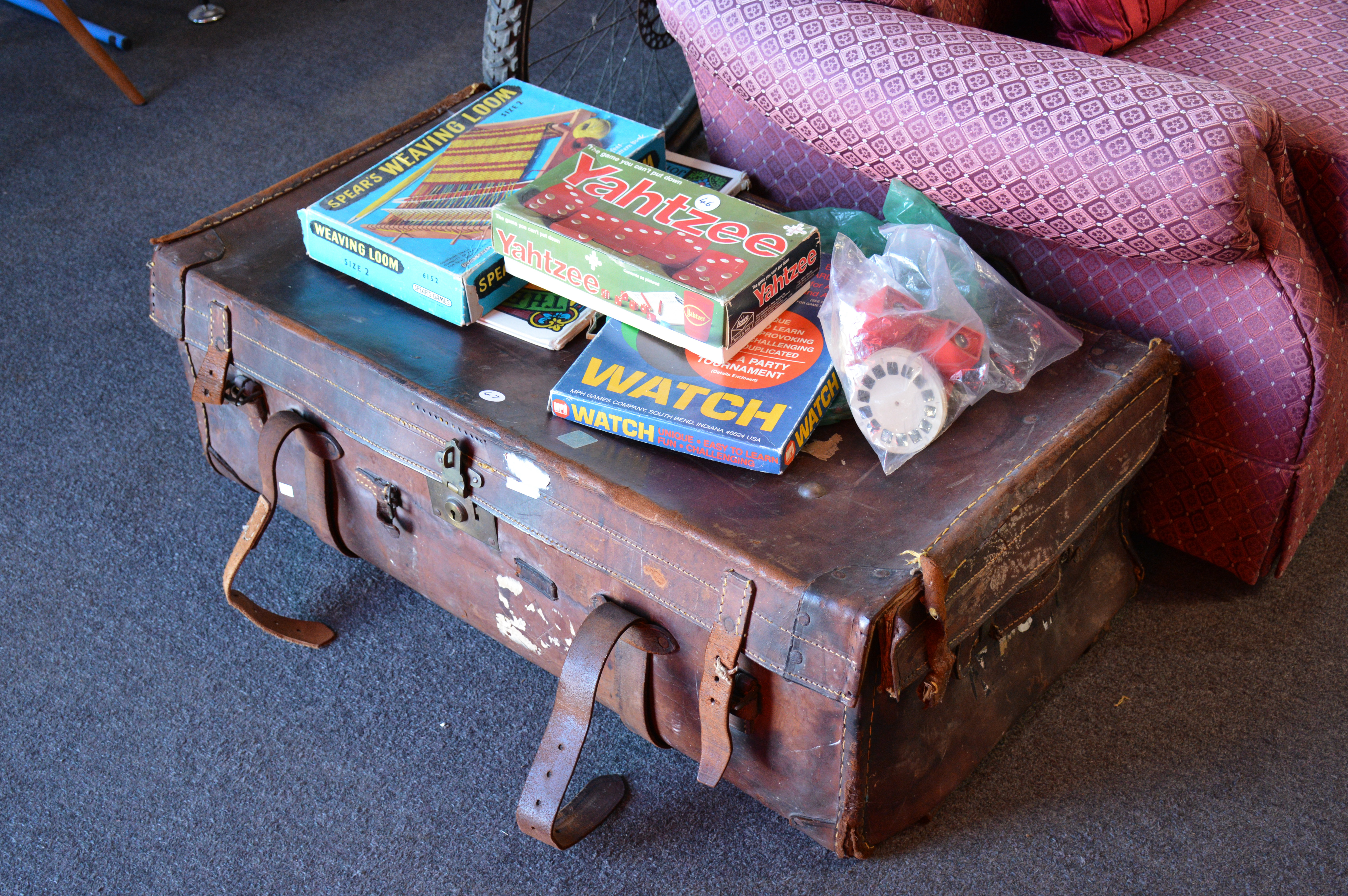 Very Large Vintage Leather Suitcase — sold at auction in New Zealand for $25
