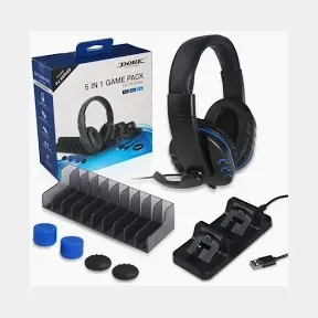DOBE 5 in 1 Headphones Charging Dock Game Stand Silicon Caps For PS4 | HEADPHONES DEFECTIVE/CHARGING DOCK NOT TESTED