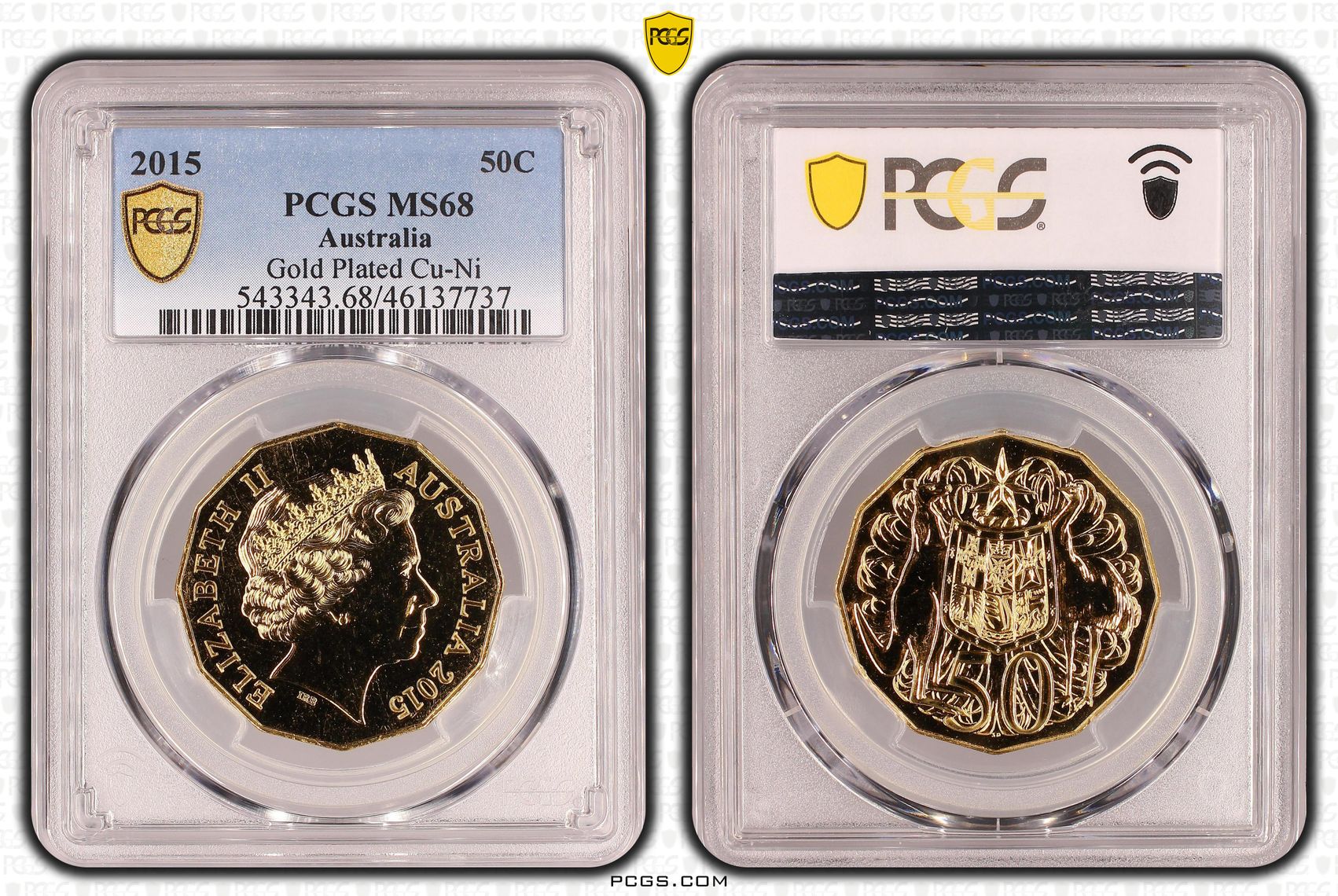Gold Plated Cu-Ni, Fifty Cent, 2015, PCGS MS68