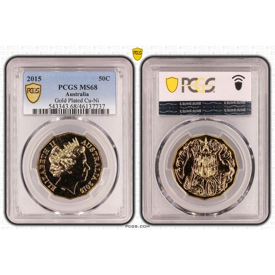 Gold Plated Cu-Ni, Fifty Cent, 2015, PCGS MS68