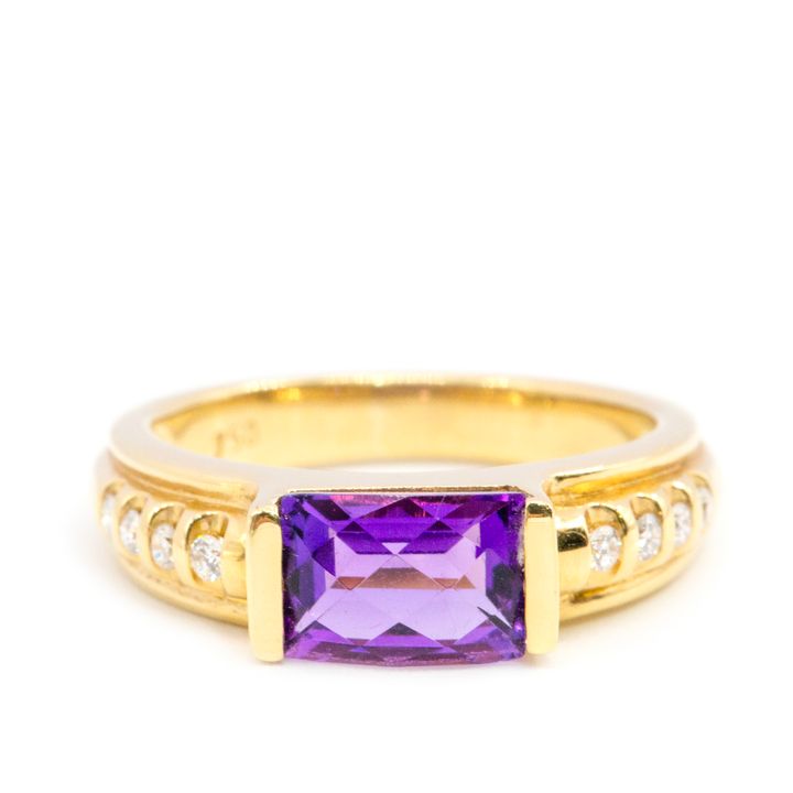 Amethyst & Diamond Ring 18ct Gold