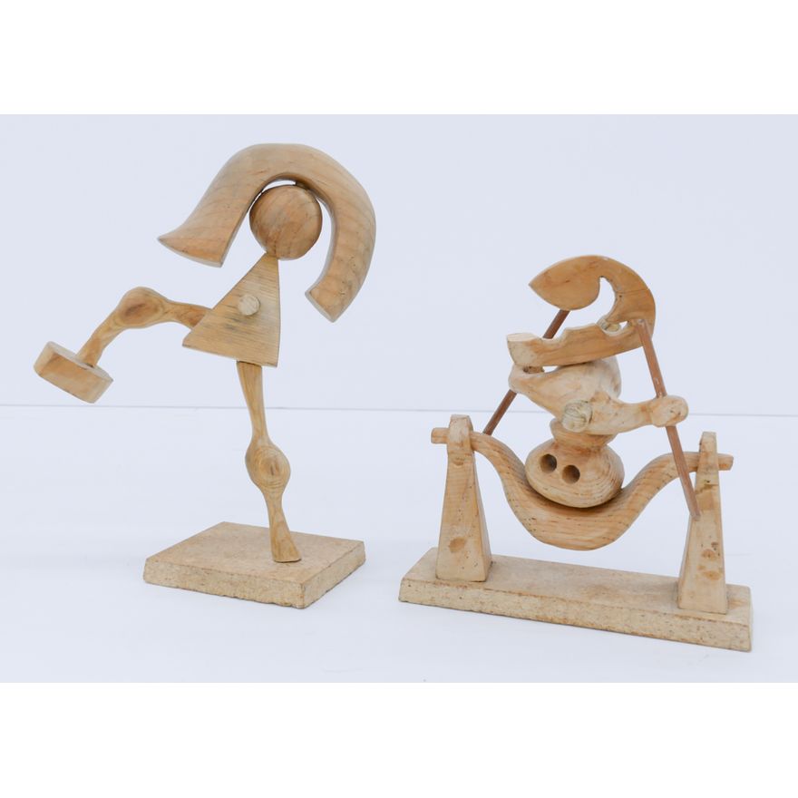 2pc Harold Balazs Figural Wood Sculpture