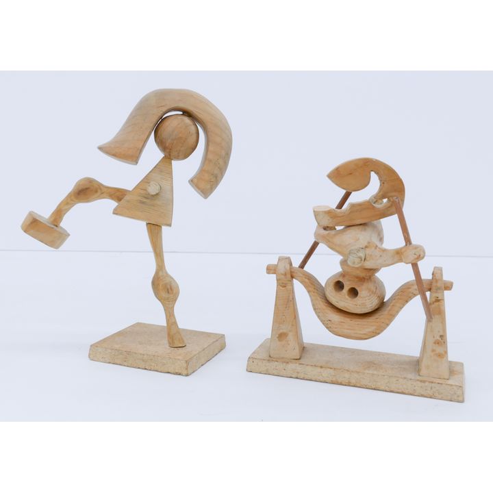 2pc Harold Balazs Figural Wood Sculpture