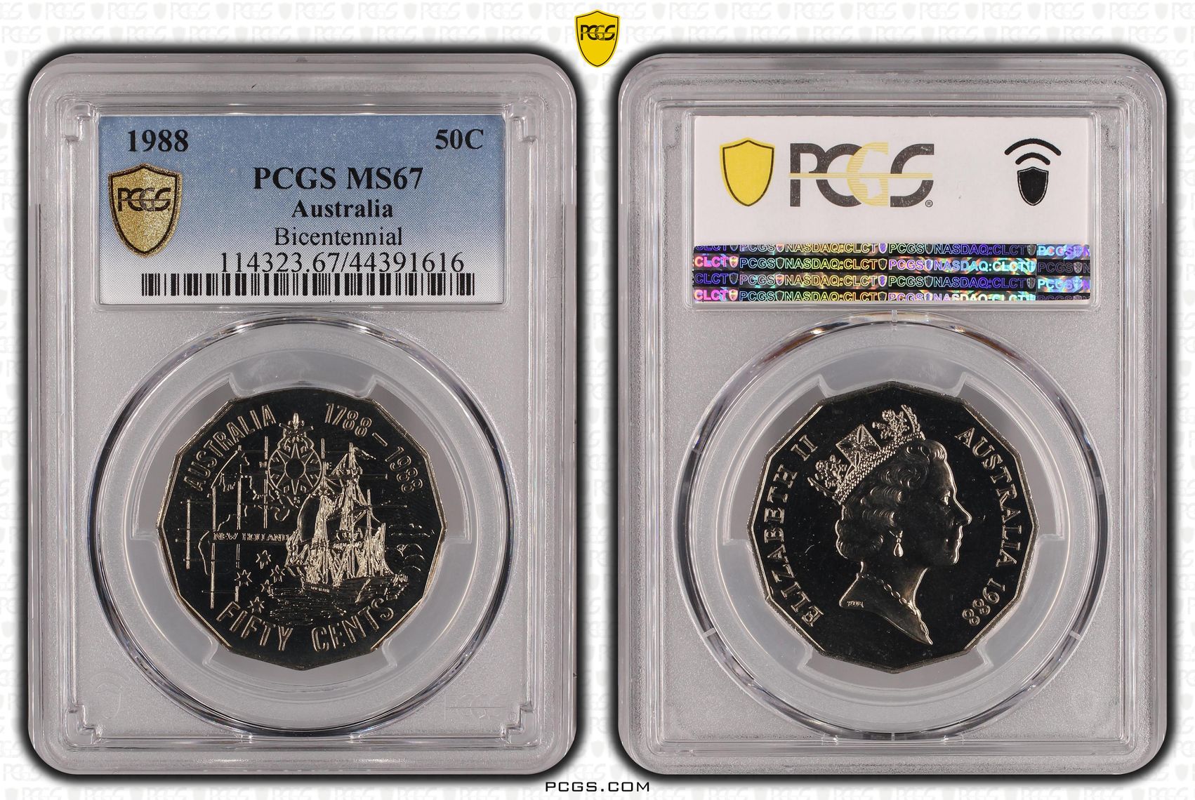 1988 Australia Fifty Cent, 50c Bicentennial PCGS - MS67 -616