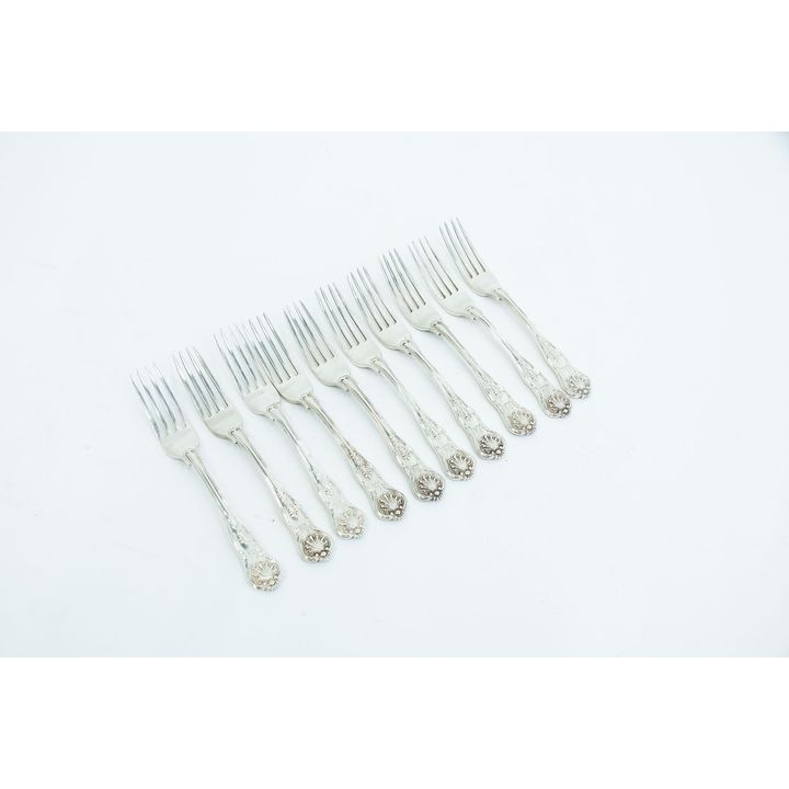 Ten Victorian silver Kings pattern dinner forks