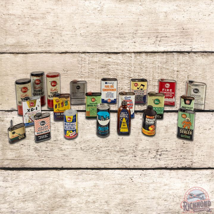Group of 21 Whiz Automotive Advertising Cans & Bottles