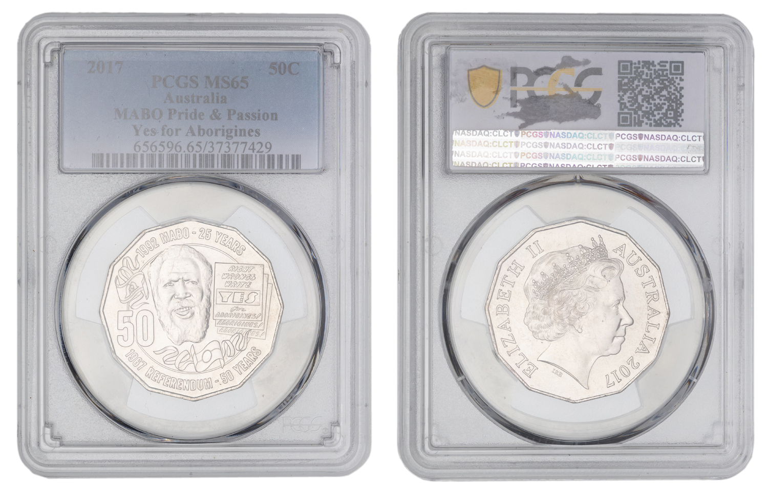 Elizabeth II, MABO Pride & Passion Yes for Aborigines, Fifty Cent, 2017, PCGS MS65