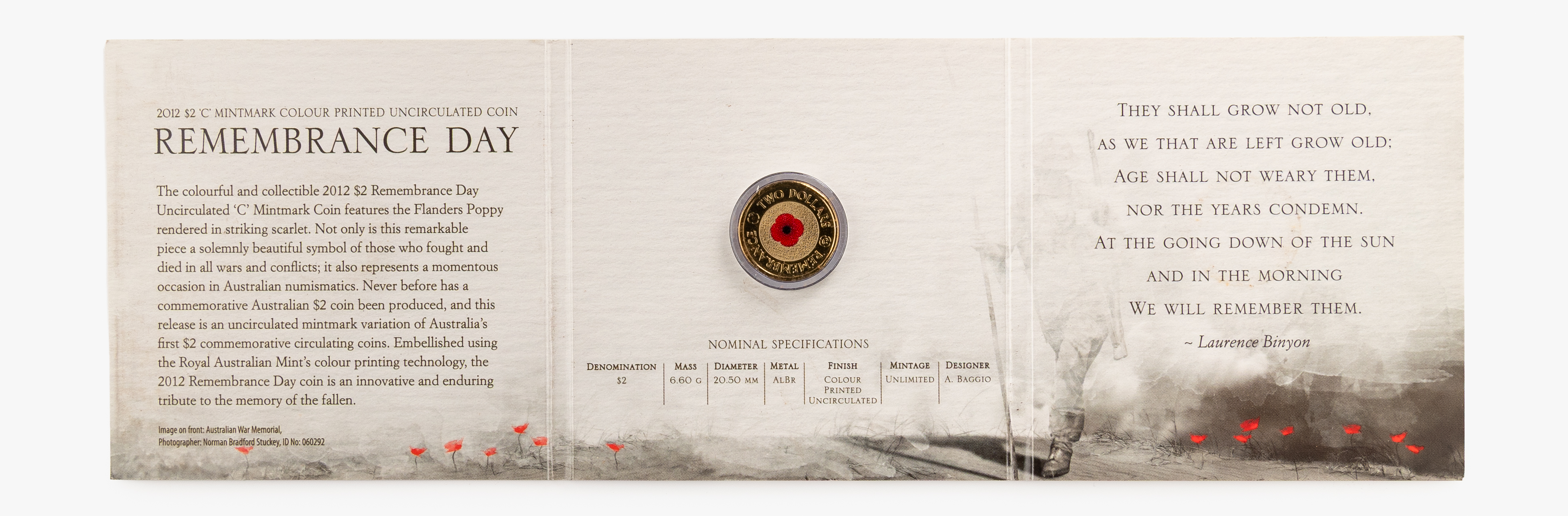 Elizabeth II, RAM - Remembrance Day, Two Dollars, 2012-C, UNC