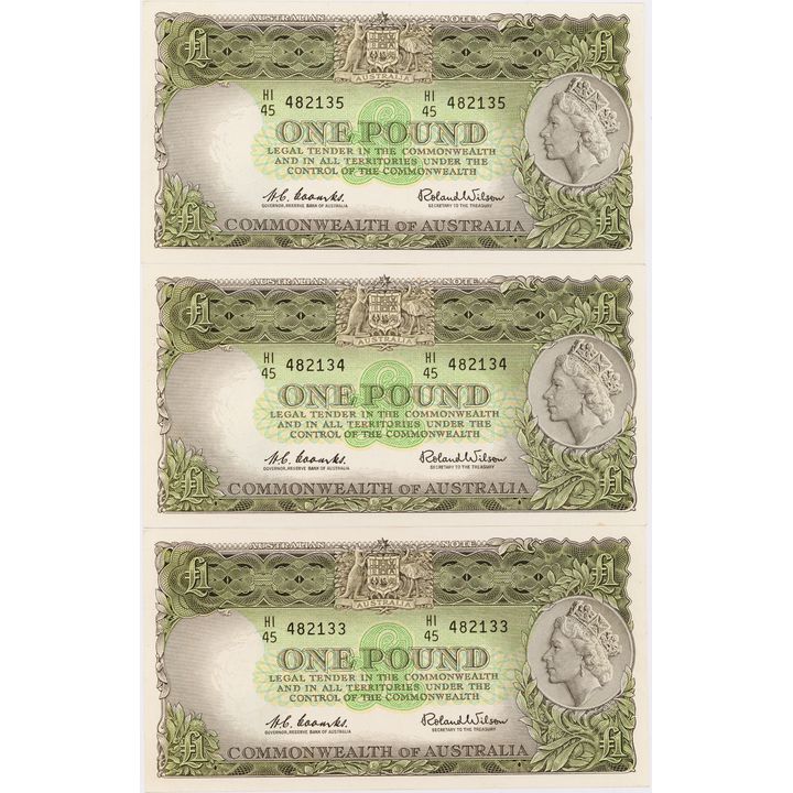 Coombs/Wilson, Consecutive Trio, One Pound, 1961,  aUNC