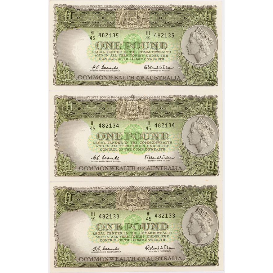 Coombs/Wilson, Consecutive Trio, One Pound, 1961,  aUNC