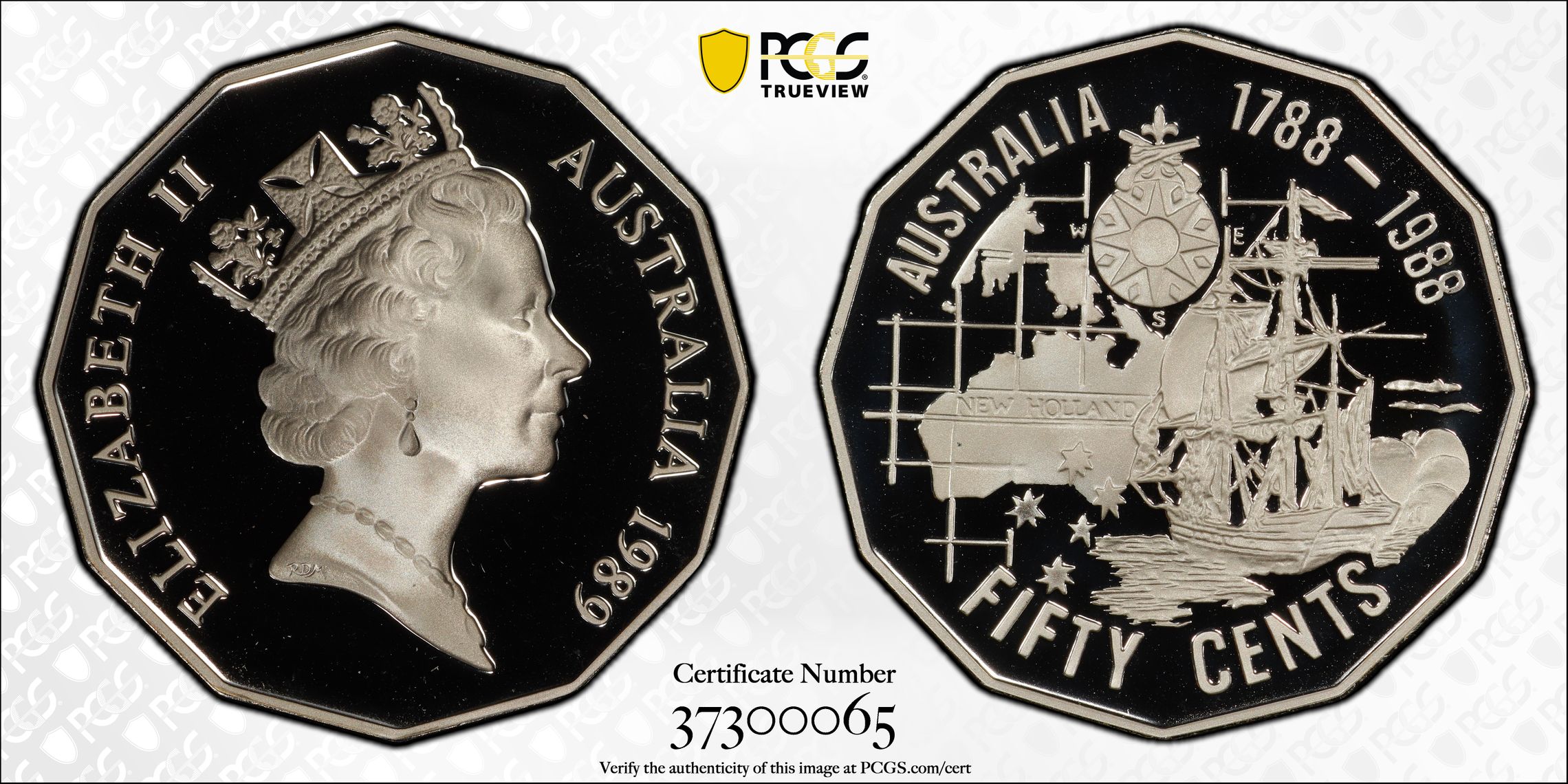 1989 Australia Fifty Cent, 50c Silver Proof Bicentennial Silver PCGS - PR70DCAM POP 21/0 -065