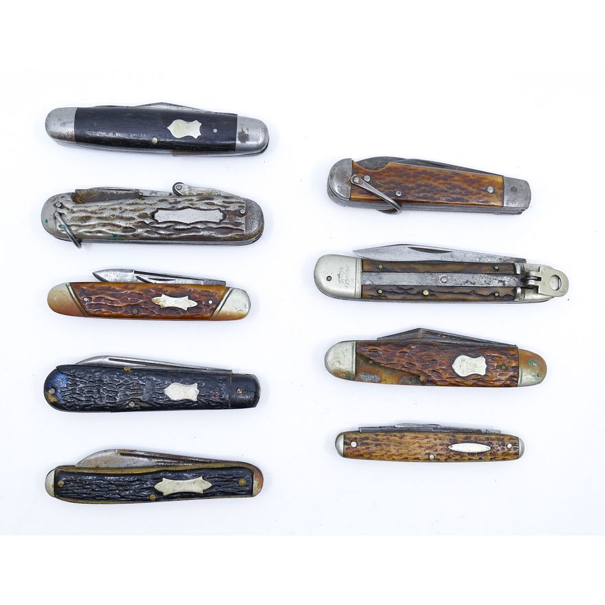 Box 9pc Antique Assorted Pocket Knives