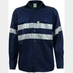 Reflective Vented Long Sleeve Mining Shirt Navy (Clothing size: M) |