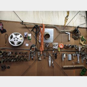 Wall contents, lots of washers and hardware, Lg. drop cord