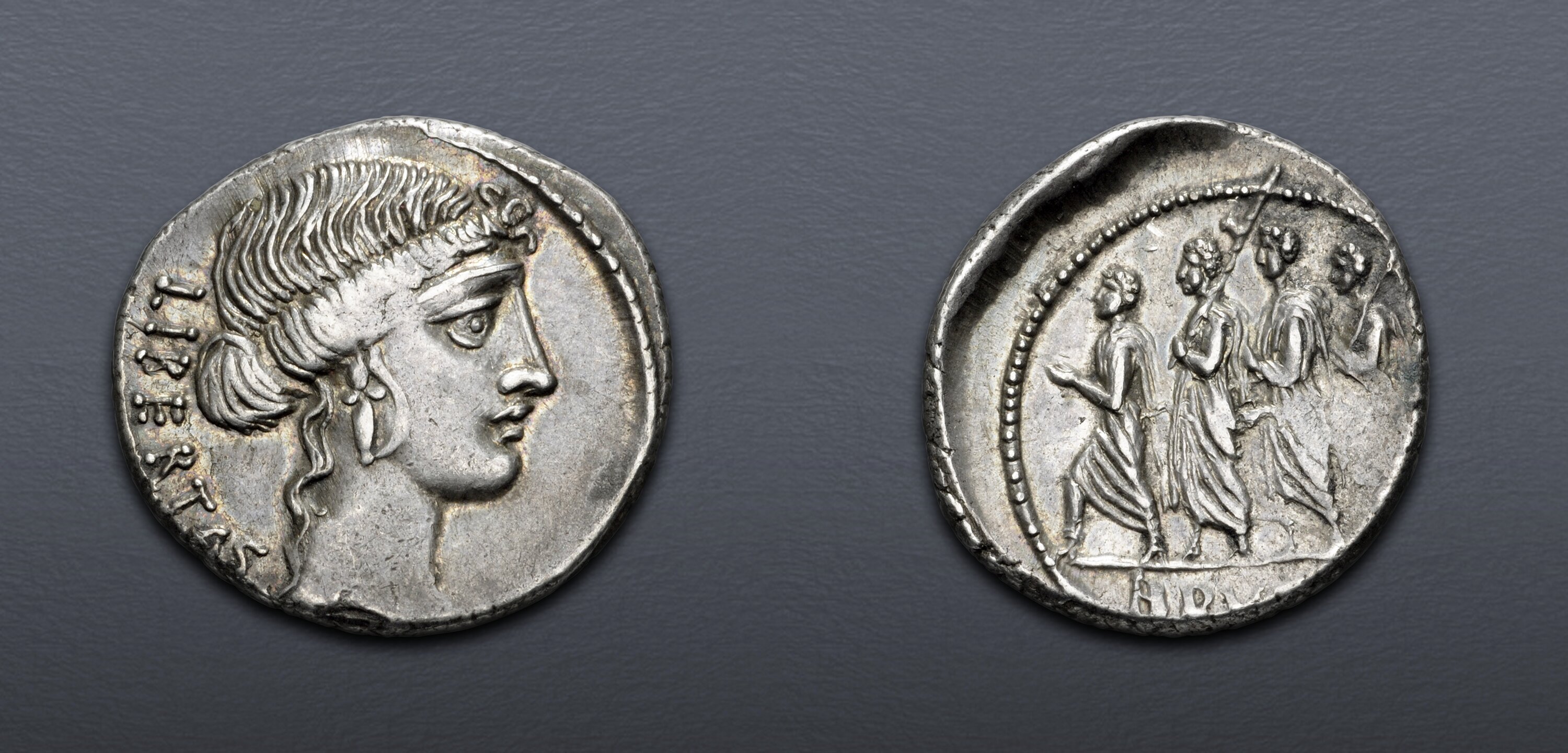 Q. Servilius Caepio (M. Junius) Brutus. 54 BC. AR Denarius (19mm, 3.79 ...