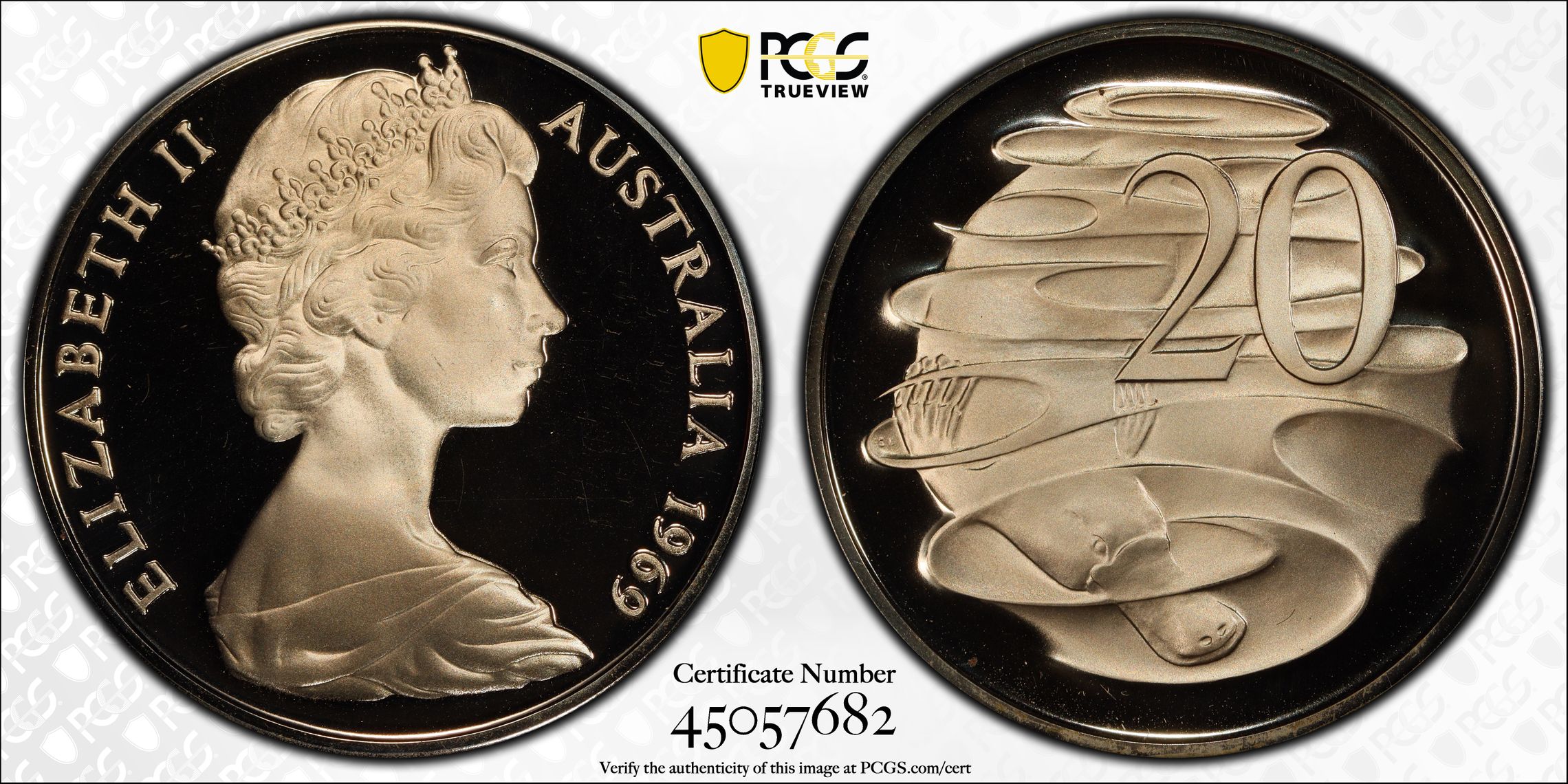 1969 Australia Twenty Cent, 20c PCGS - PR69DCAM -682