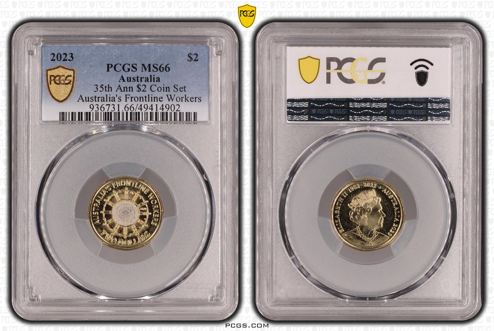 Elizabeth II, 35th Ann $2 Coin Set - Australia's Frontline Workers, Two Dollar, 2023, PCGS MS66
