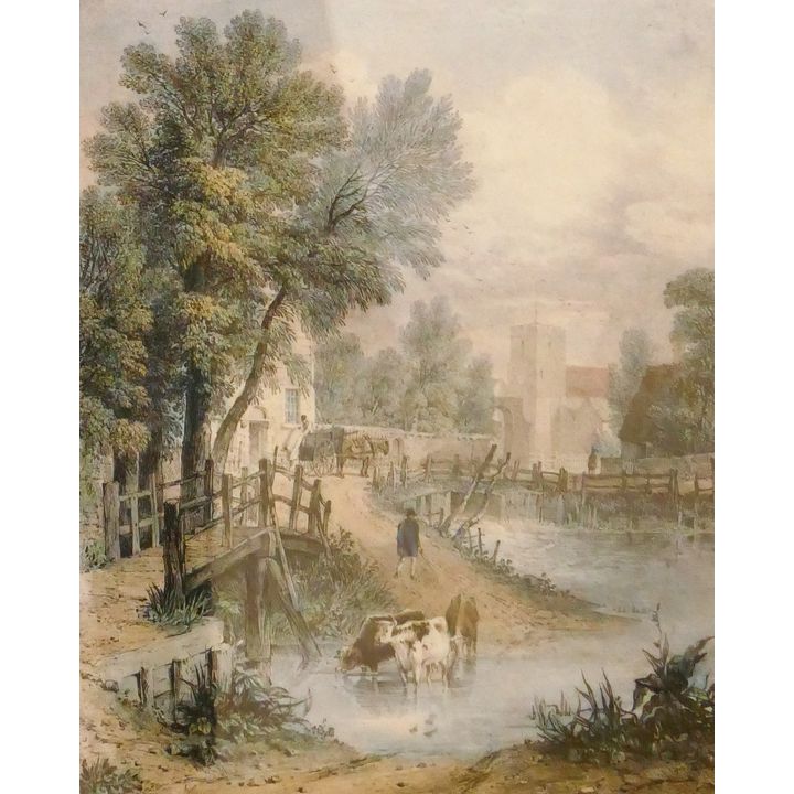 Antique Hullmandel 'Sturry' Tinted Engraving Framed- 17x14''