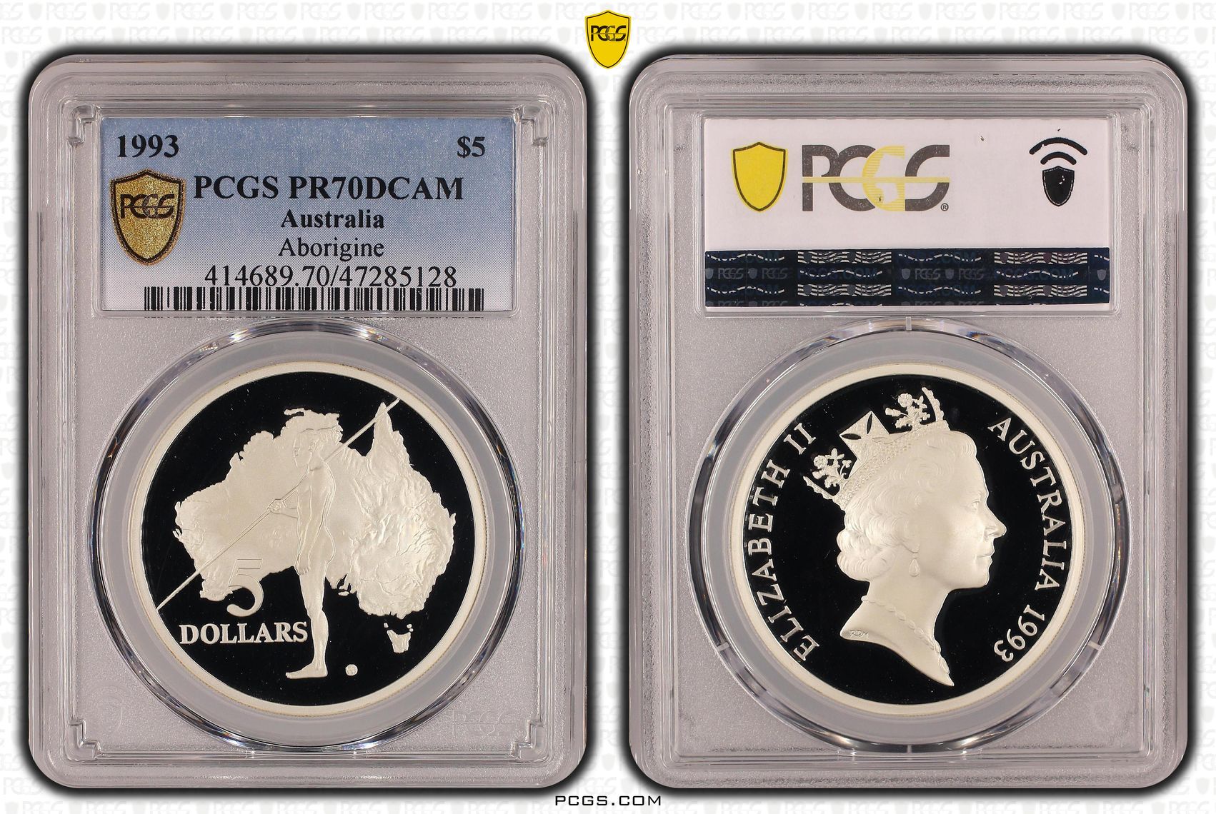 Elizabeth II, Aborigine, Pop 10/0, Five Dollar, 1993, PCGS PR70DCAM