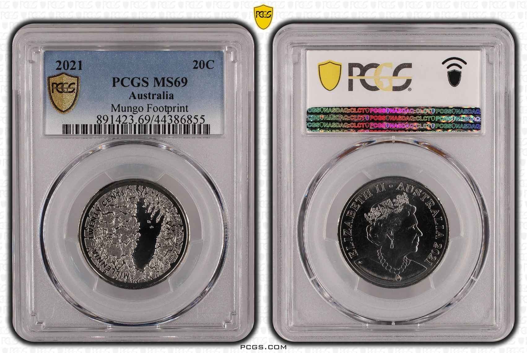 Mungo Footprint, Twenty Cent, 2021, PCGS MS 69