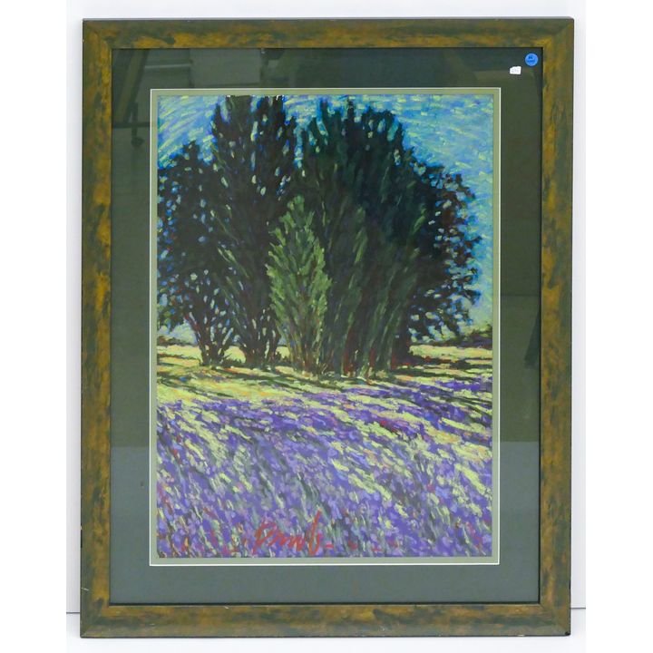 Summer Landscape Oil on Paper Framed 37'' x 29'' Illegibly Signed