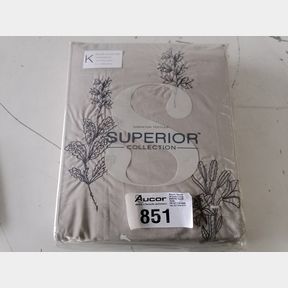 SHERATON EMBROIDERED 200TC DUVET COVER SET LINEAR FLOWER BISCUIT - BROWN - KING -