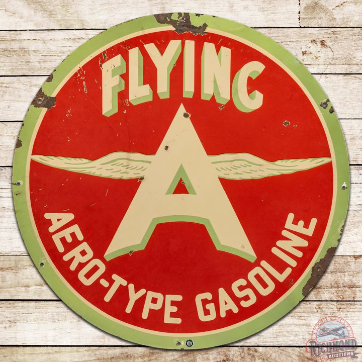 Flying A "Chicken Wing" Aero-Type Gasoline 36" DS Porcelain Sign w/ Logo