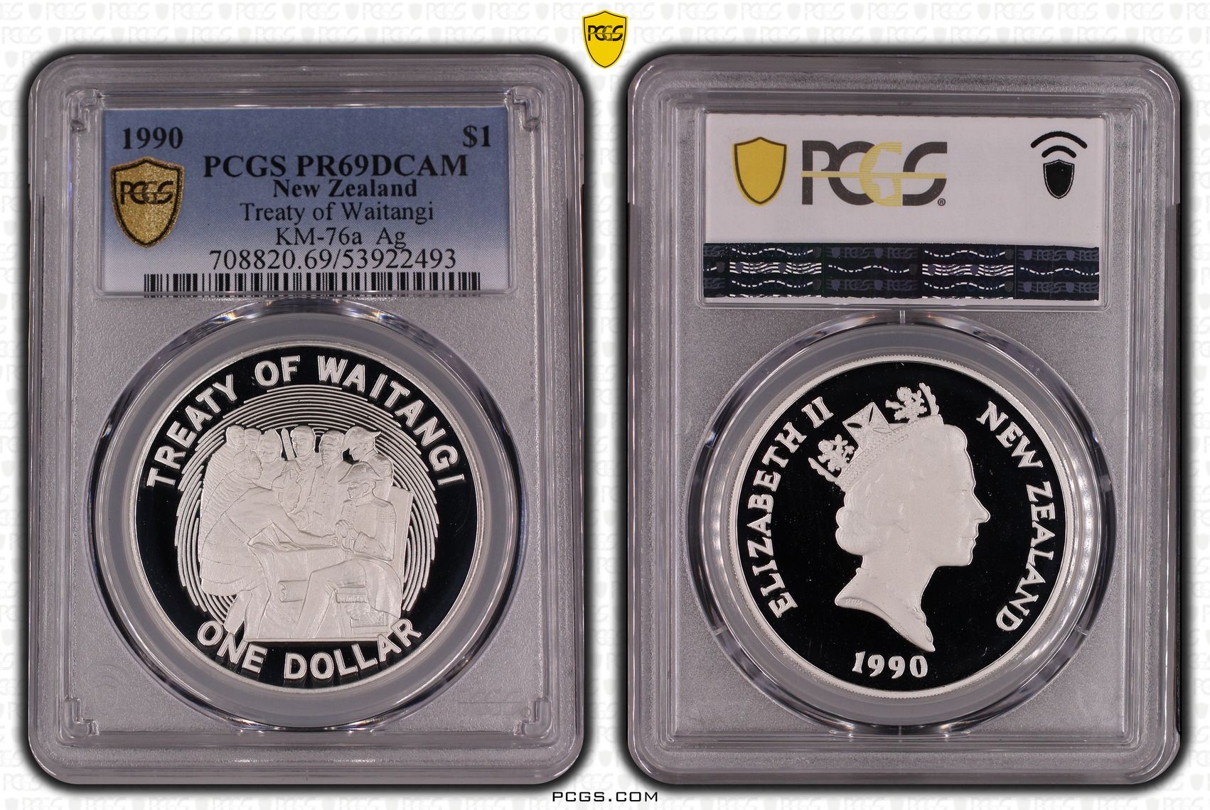 New Zealand , Treaty of Waitangi KM-76a Silver, One Dollar, 1990, PCGS PR69DCAM