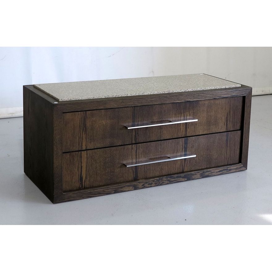 MARBLE TOP OAK TWO-DRAWER BEDROOM CHEST