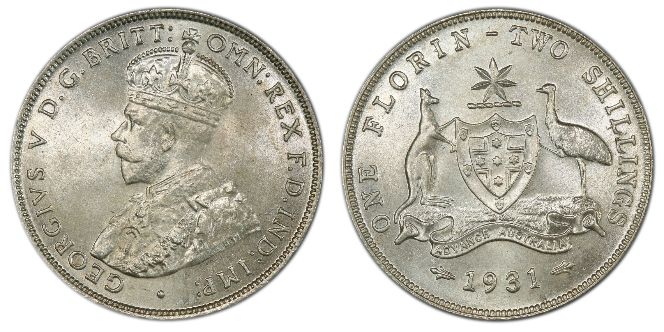 George V, Florin, 1931, PCGS MS65