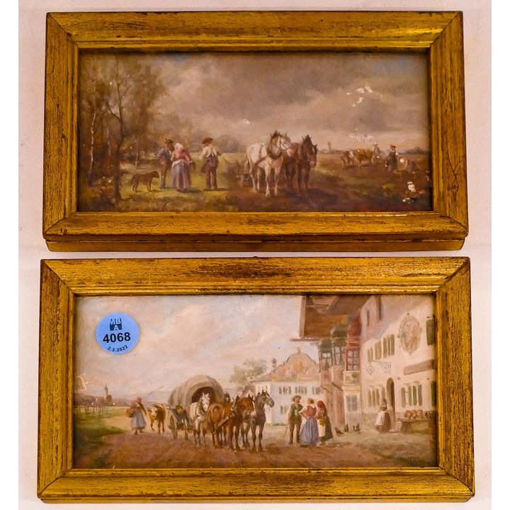 Pair Ludwig Muller Cornelius Miniature Genre Scene Paintings Framed