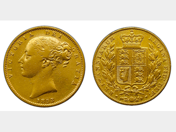 1853 LONDON MINT SHIELD SOVEREIGN