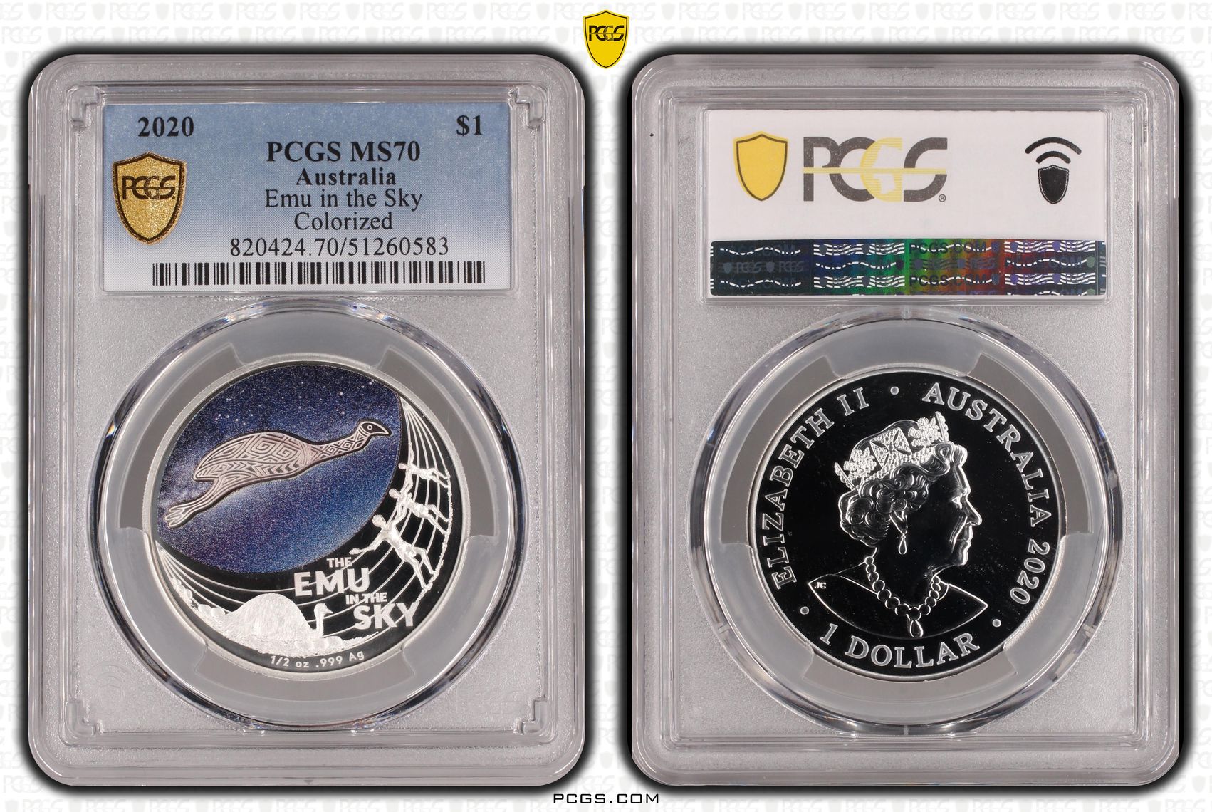 Emu in the Sky Colorized, POP 7/0, One Dollar, 2020, PCGS MS70