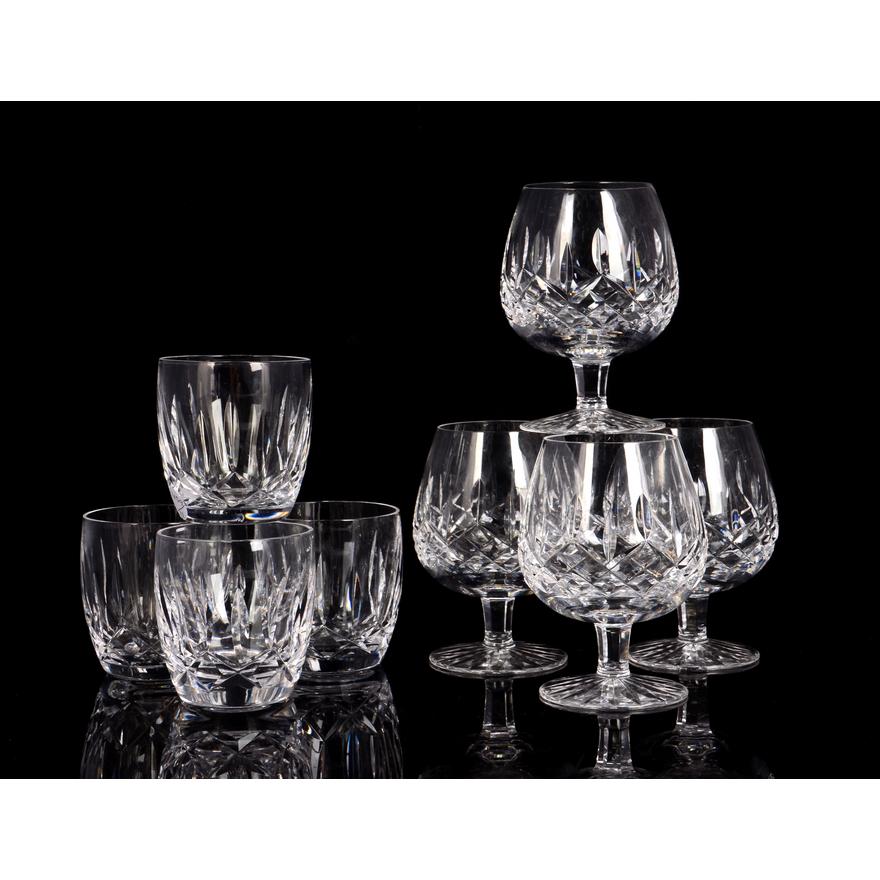 Four Waterford 'Lismore' whiskey tumblers, together with four 'Lismore'  brandy balloons