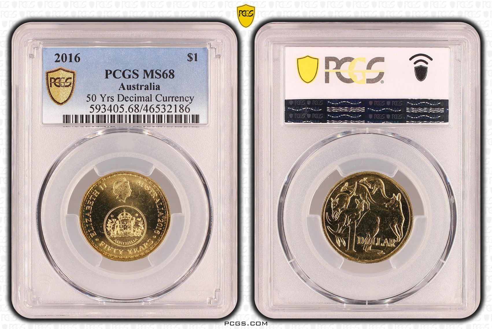 Elizabeth II, 50 Yrs Decimal Currency, One Dollar, 2016, PCGS MS 68