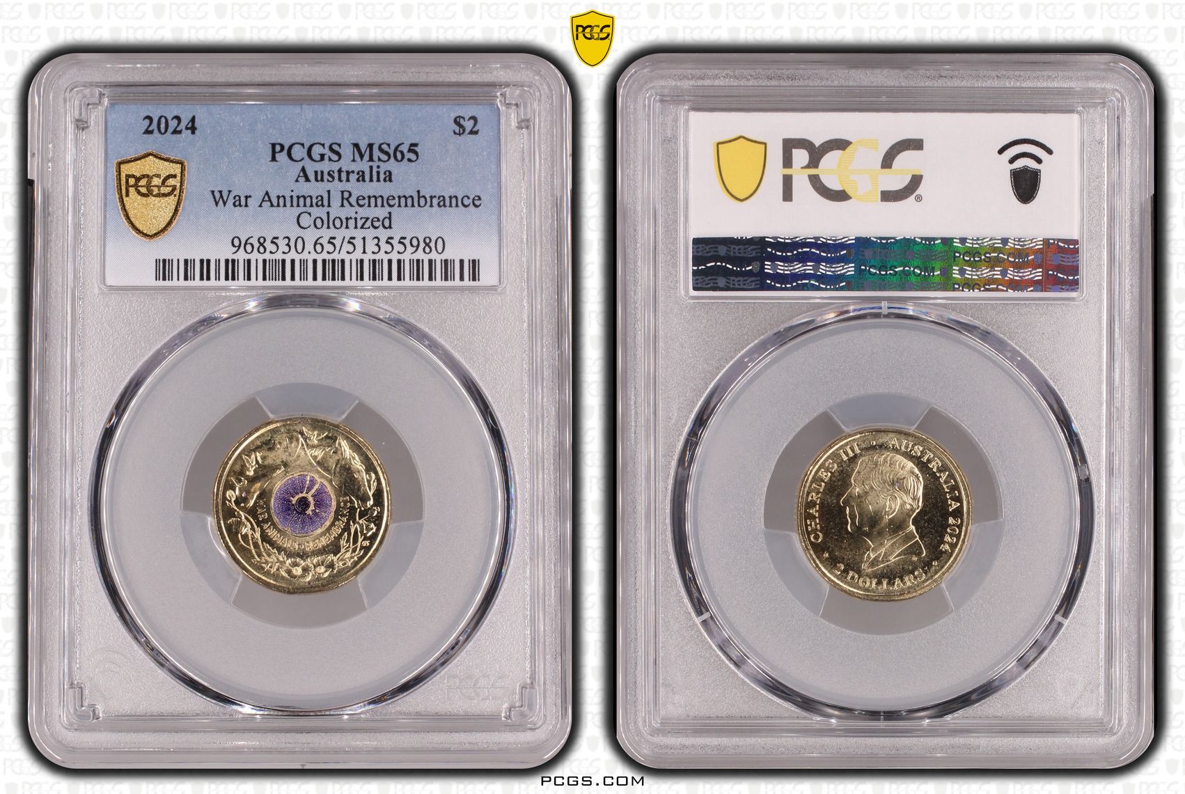 War Animal Remembrance Colorized, Two Dollar, 2024, PCGS MS65