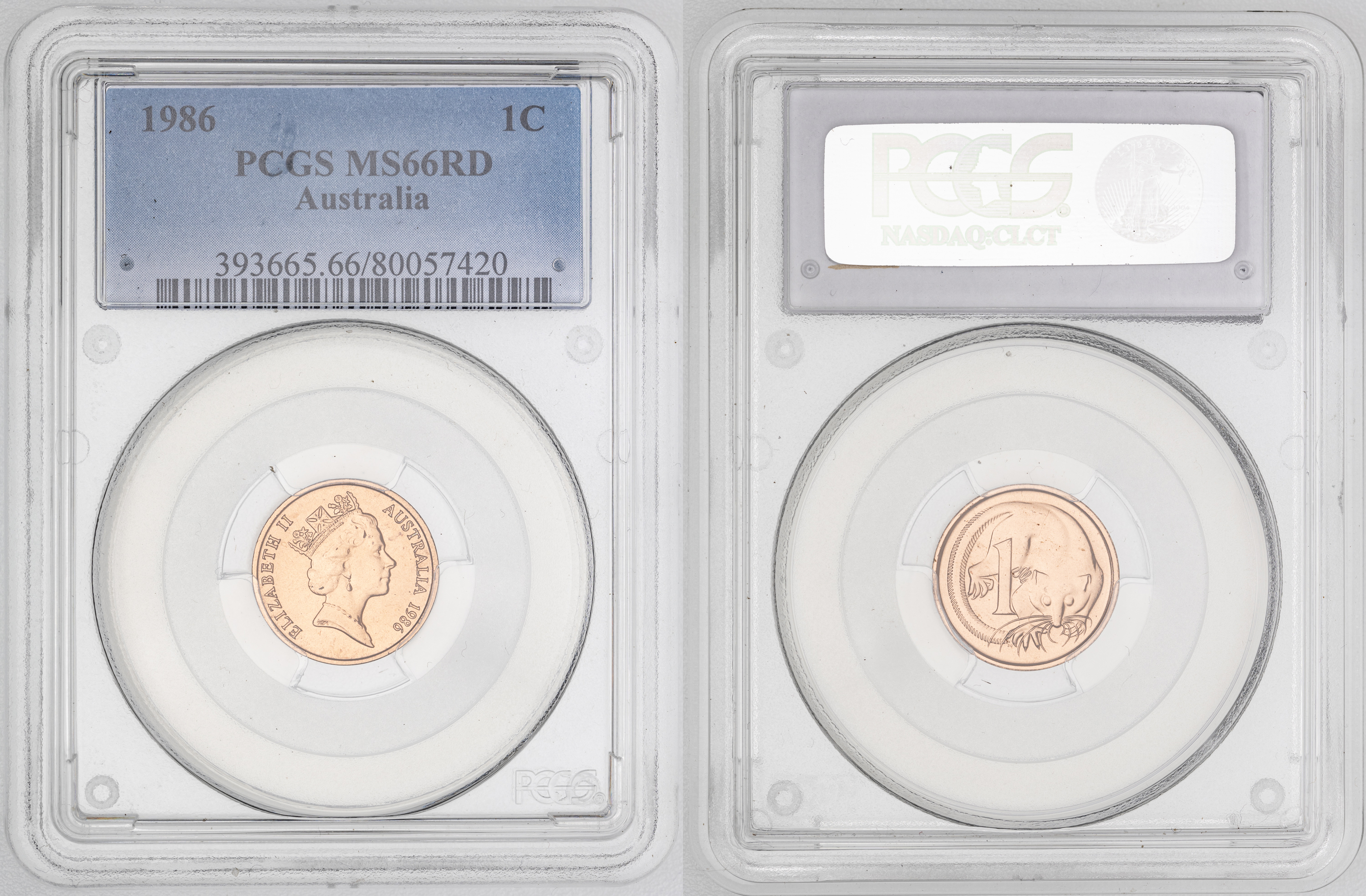 Elizabeth II, KM-78 , One Cent, 1986, PCGS MS66RD