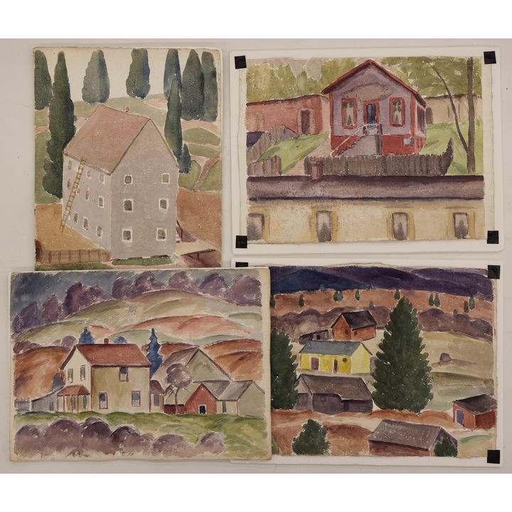 4pc Arthur Runquist Rural Landscape Watercolors 11''x15''