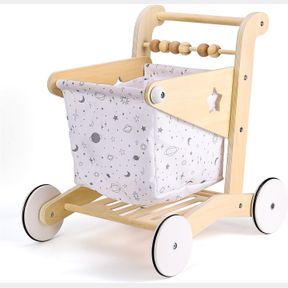 WOODTOE WOODEN BABY WALKER DOLL STROLLER | ADJUSTABLE SPEED SHOPPING CART FOR TODDLERS 1-3 | BABY PUSH WALKER - PRETEND PLAY GROCE