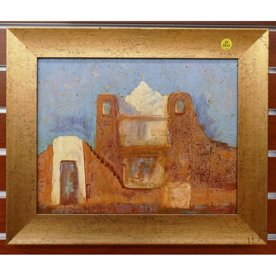 Alvaro Mendoza Southwest Mission Scene Oil Painting Framed- 14x17''