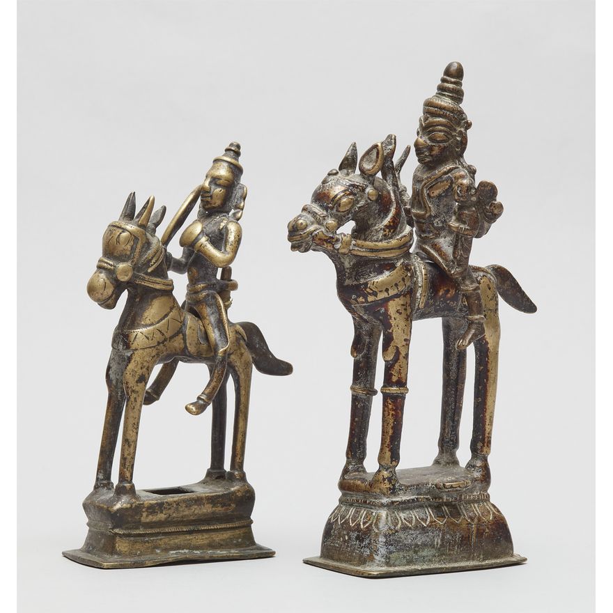 Two copper alloy figures of horse riders. Central India. 19th century