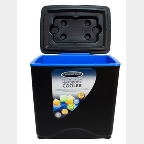 LEISURE QUIP HARD BODY COOLER BLACK BLUE INNER - CAPACITY 28L / 48 CANS - LEISURE QUIP HARD BODY COOLER BLACK BLUE INNER