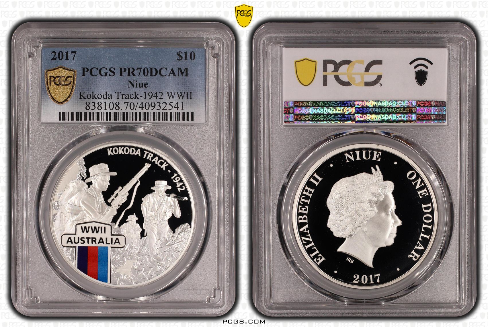 Niue, Kokoda Track-1942 WWII, POP 3/0, One Dollar, 2017, PCGS PR70DCAM